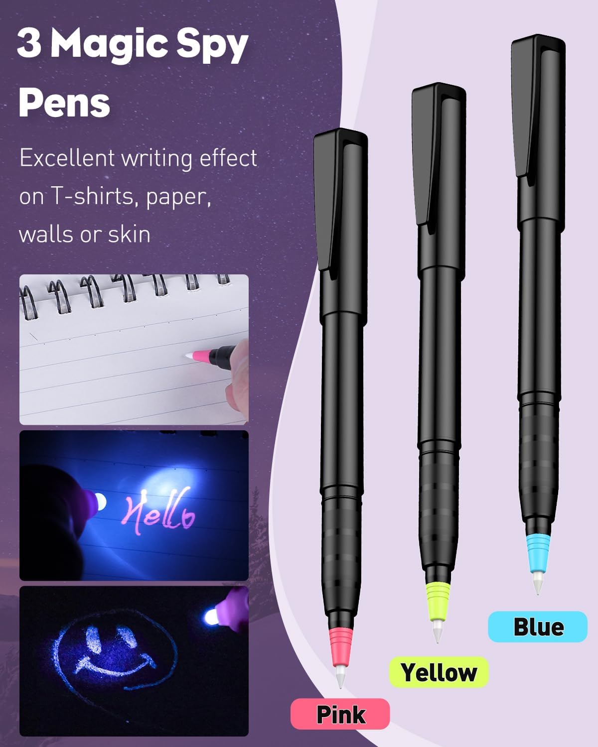Uniclife 6 Pcs Invisible Ink Pen with 6 Pcs UV LED Keychain Flashlight, Spy Pen, Disappearing Ink Magic Pen for Secret Notes, Magic Spy Marker with Purple Light for Christmas Halloween Holiday Present