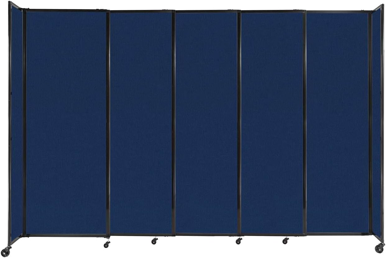 Versare Straightwall Sliding Portable Wall Partition | Freestanding Office Dividers | Locking Wheels | Temporary Room Separator | 11'3'' Wide x 7'6'' Tall Navy Blue Fabric Panels