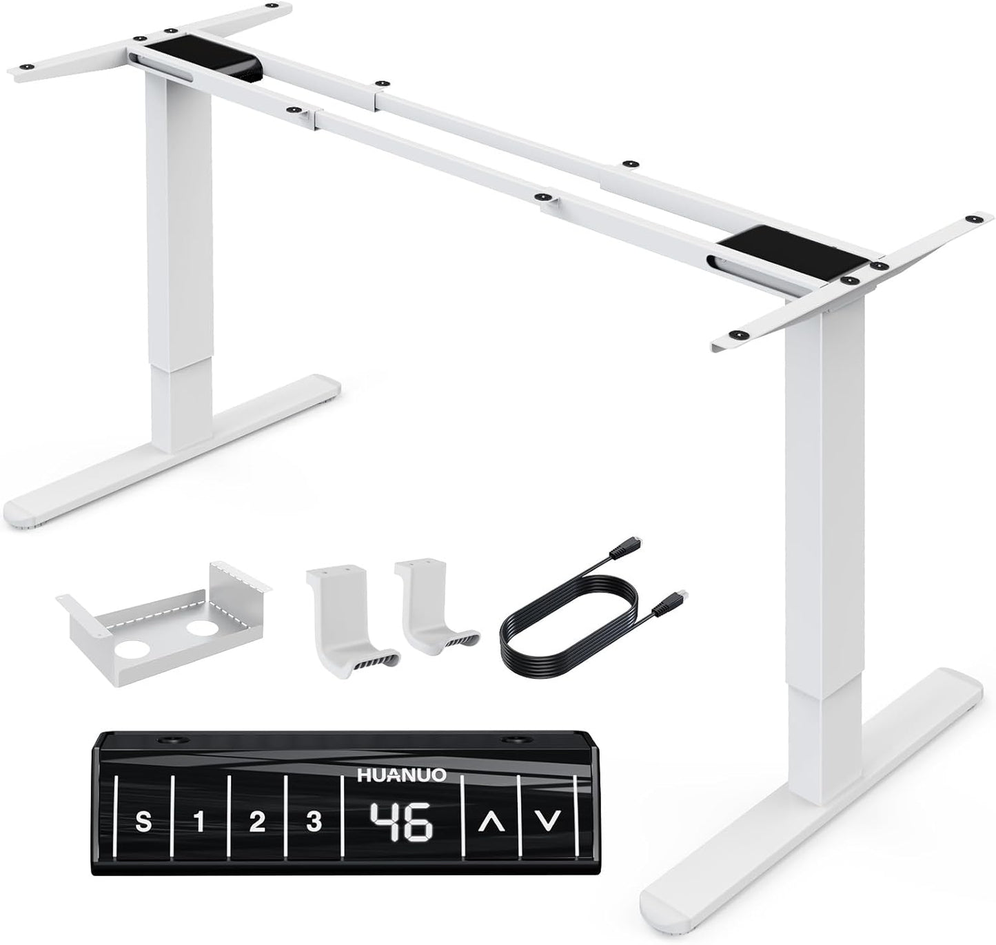 HUANUO Electric Standing Desk Frame with 265 lbs Dual Motor,Thick T-Shaped Desk Legs Made of Automotive-Grade Steel,for Max 90″x31.5″ Desktop, Height Adjustable Desk Frame for Home Office,Frame Only