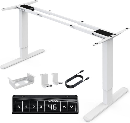 HUANUO Electric Standing Desk Frame with 265 lbs Dual Motor,Thick T-Shaped Desk Legs Made of Automotive-Grade Steel,for Max 90″x31.5″ Desktop, Height Adjustable Desk Frame for Home Office,Frame Only