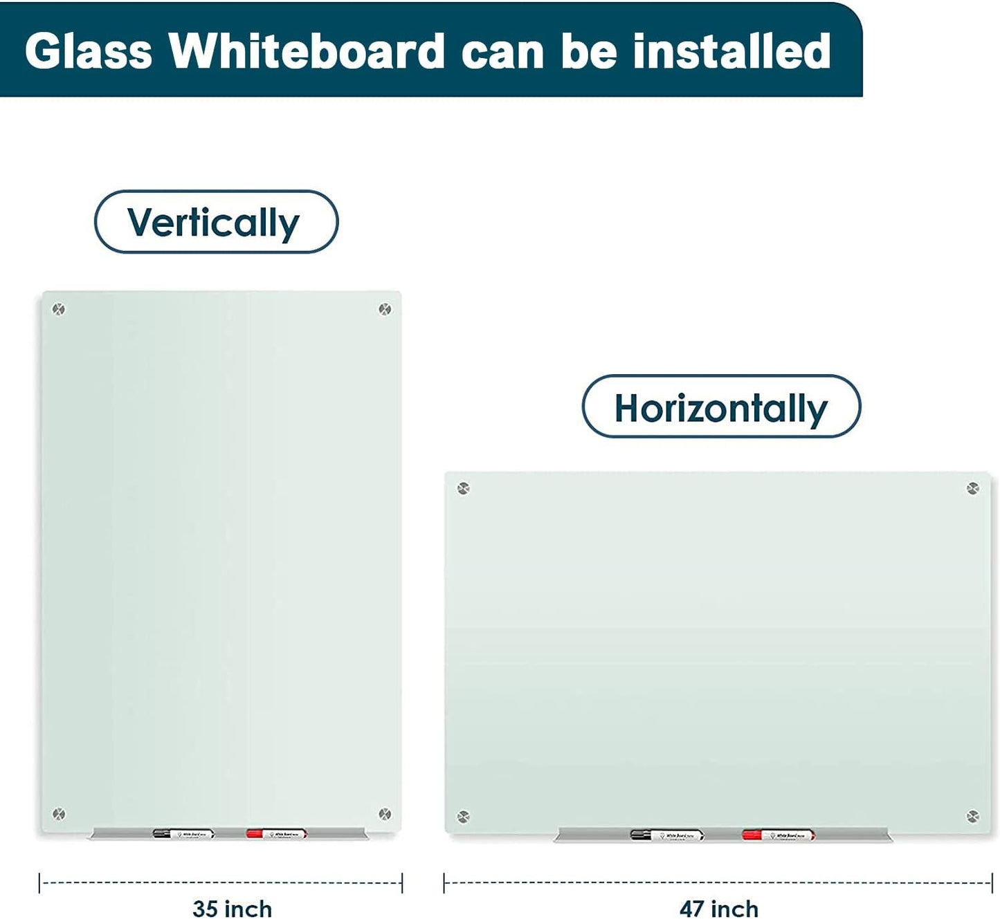 J&J worldwide Glass Whiteboard 47 x 35, Frosted Glass Dry Erase Board Non-Magnetic, Semi-Transparent, Includes Markers, Marker Tray, Eraser for Wall, Office, Home, School