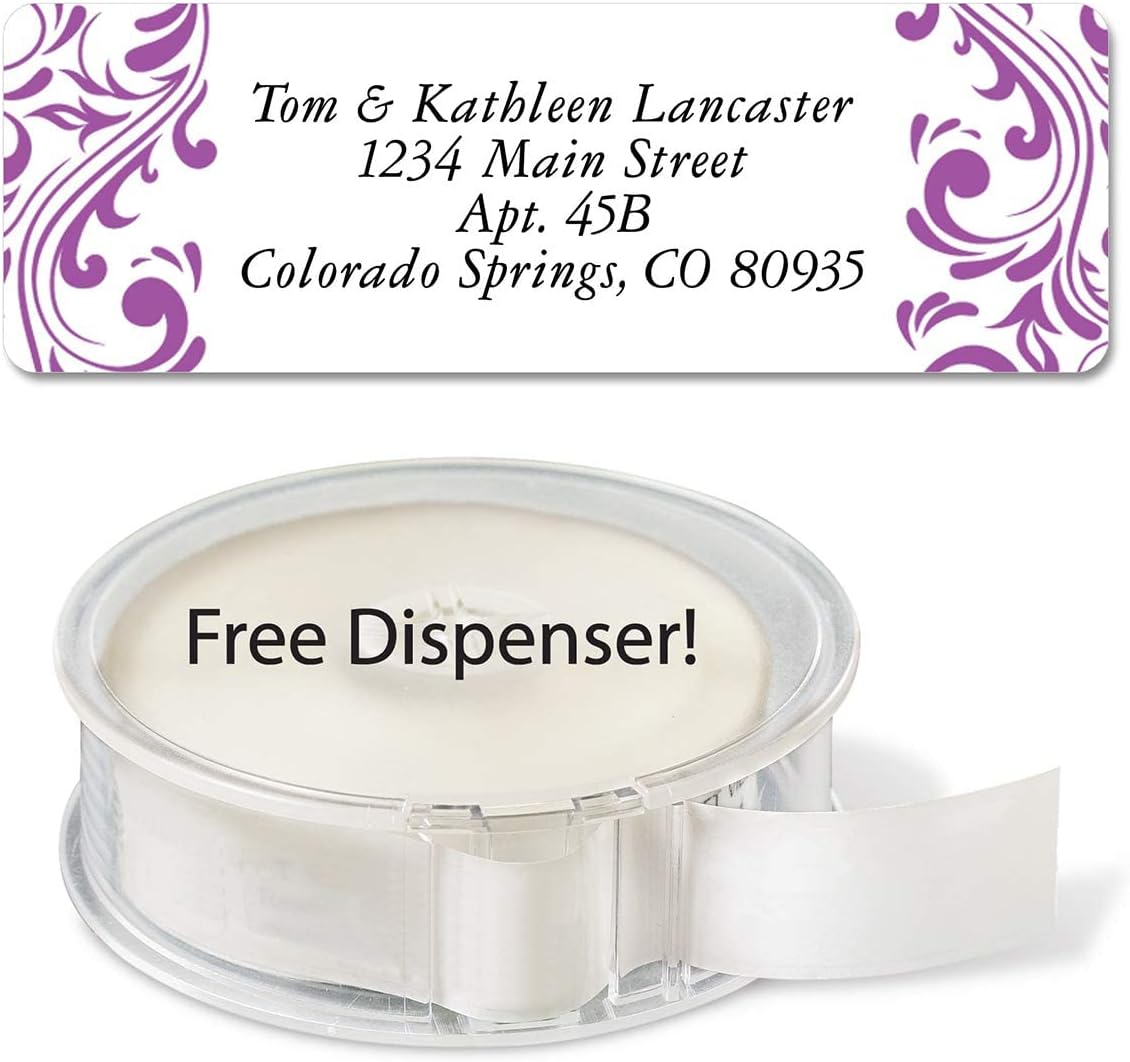 Colorful Images Elegant Swirl Rolled Personalized Return Address Mailing Labels with Dispenser, Customize with Name & Shipping Address, 250 ¾” x 2½” Self Adhesive, Easy Peel Label Roll