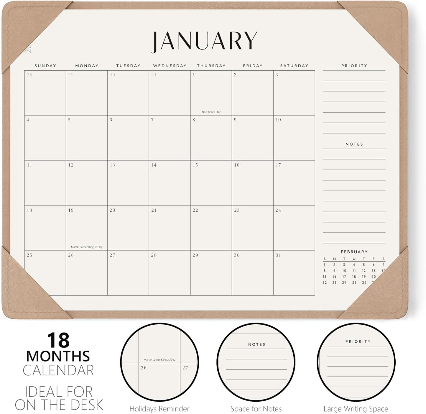Jotsome Desk Calendar 2025-2026 with Desktop Mat, Large Desk Pad Calendar From Now to December 2026 22x17 inch, Desk Blotter Calendar for Home Office and School, Easy Planning, Apricot