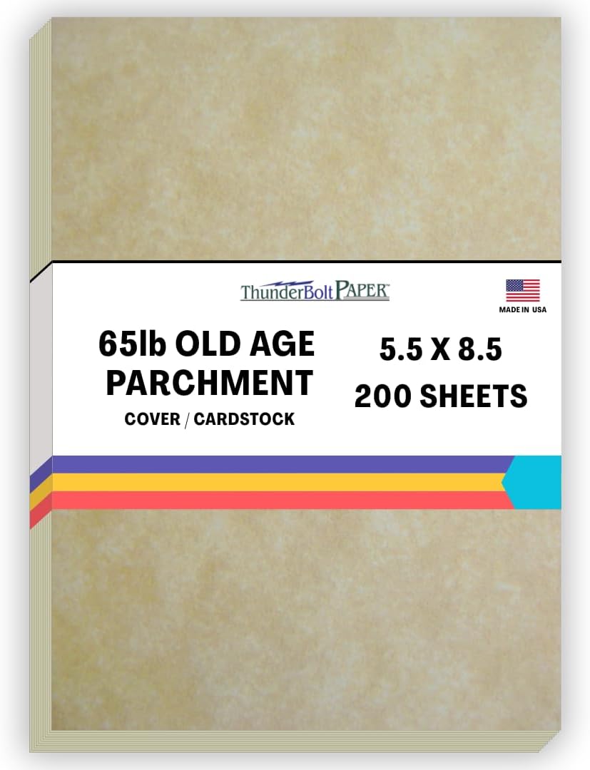 200 Old Age Parchment 65lb Cover Paper Sheets 5.5X8.5 Inches Cardstock Weight Colored Sheets 5.5" X 8.5" Half Letter | Statement Size - Printable Parchment Semblance by The Pulp Process