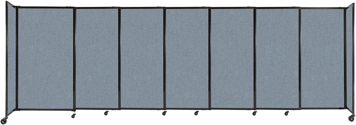 Versare Straightwall Sliding Portable Wall Partition | Freestanding Office Dividers | Locking Wheels | Temporary Room Separator | 15'6'' Wide x 5' Tall Powder Blue Fabric Panels