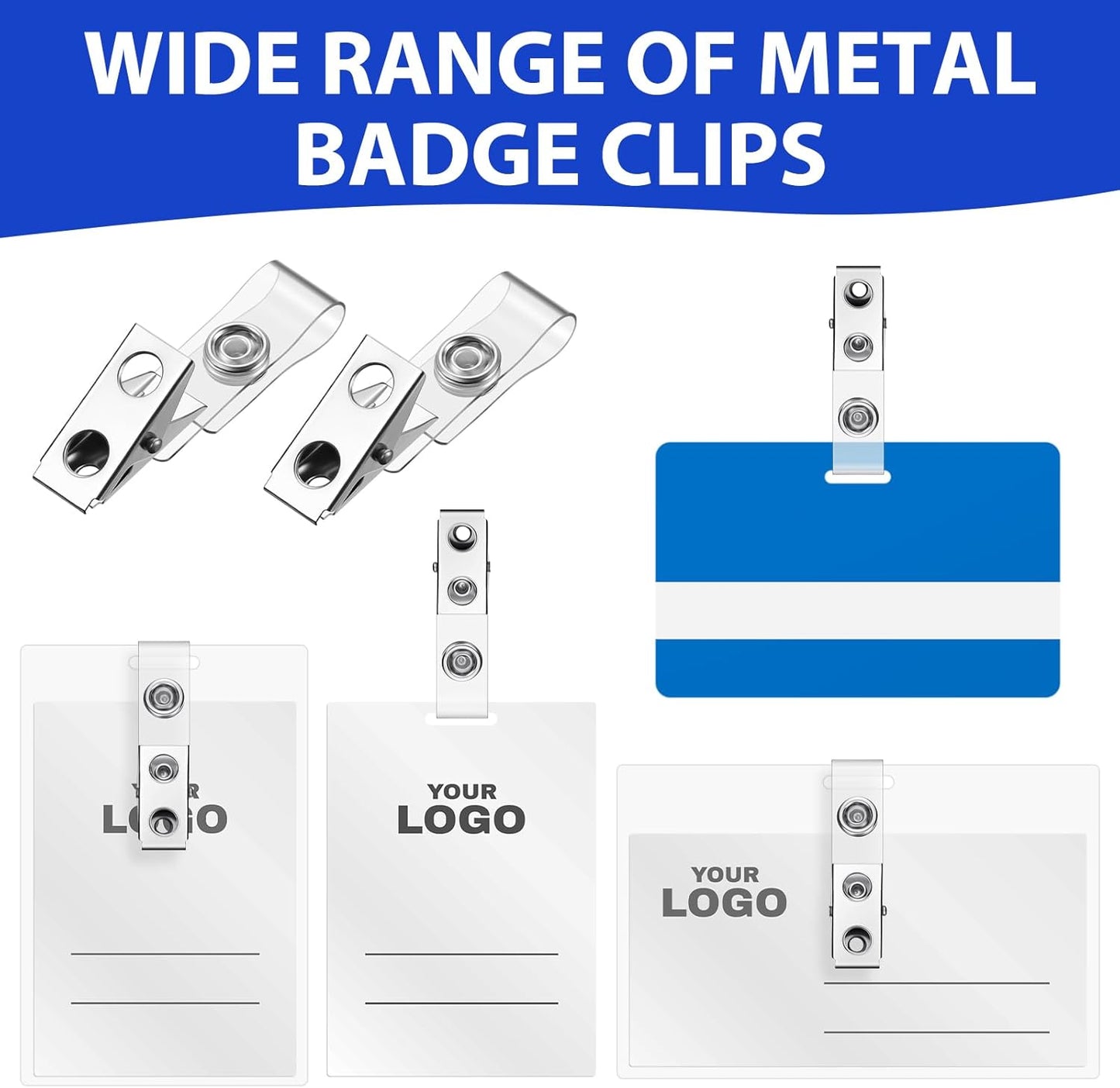 Seajan 1000 Pcs Metal Badge Clips Bulk Double Hole Name Tag Clips with Clear PVC Straps Alligator ID Strap Clips for ID Cards Holders Office School Supplies