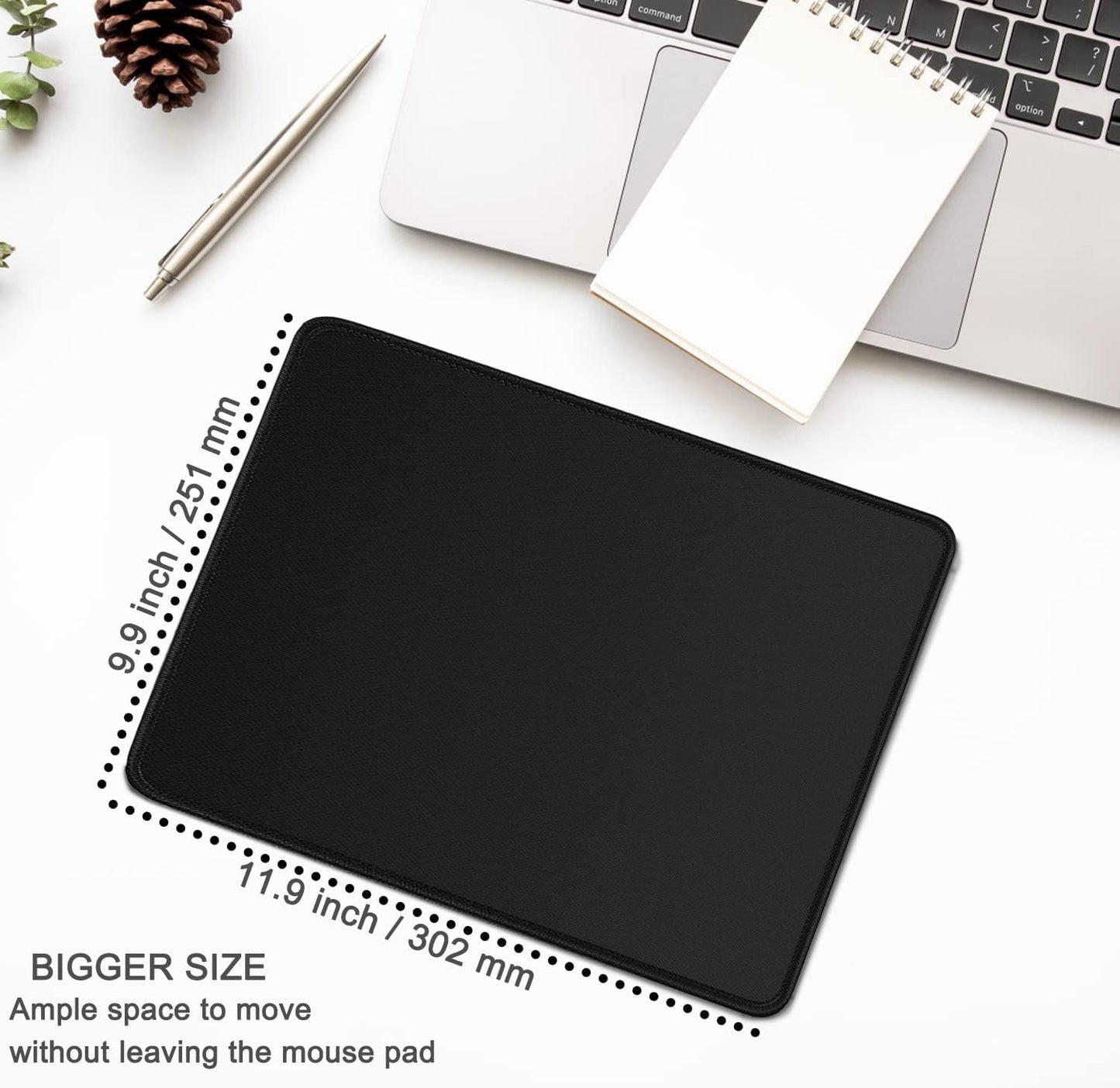 Mouse pad, Gaming Mouse pad Durable Stitched Edge, Premium-Textured Water Resist Mousepad, Non-Slip Rubber Base Mouse Pads for Computers, Laptop, Gaming, Home, Office, 11.8 x 9.9 in, Black