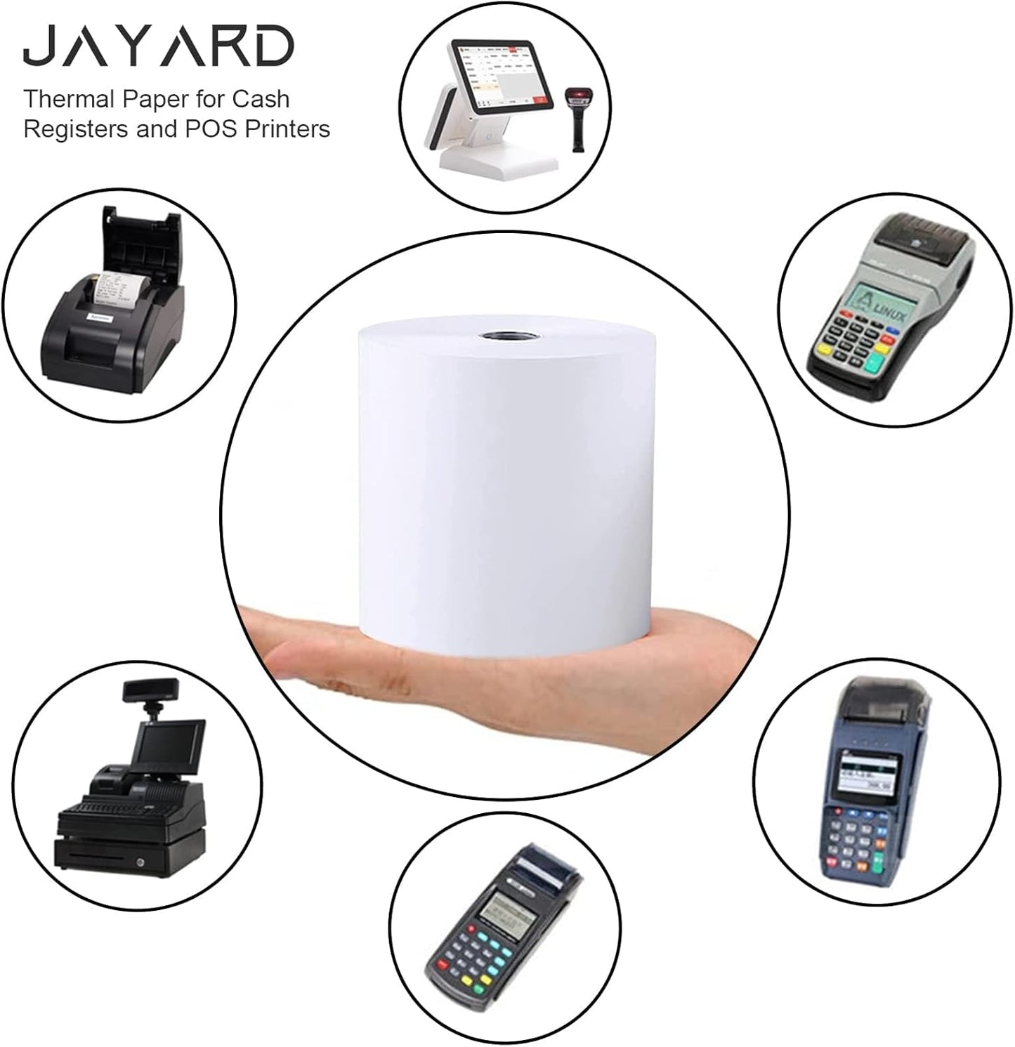 Jayard 2-1/4"X50' Thermal Paper Rolls For Credit Card - Cash Register Rolls - Premium Register Tape Pos Thermal Printer Paper (400 Rolls)