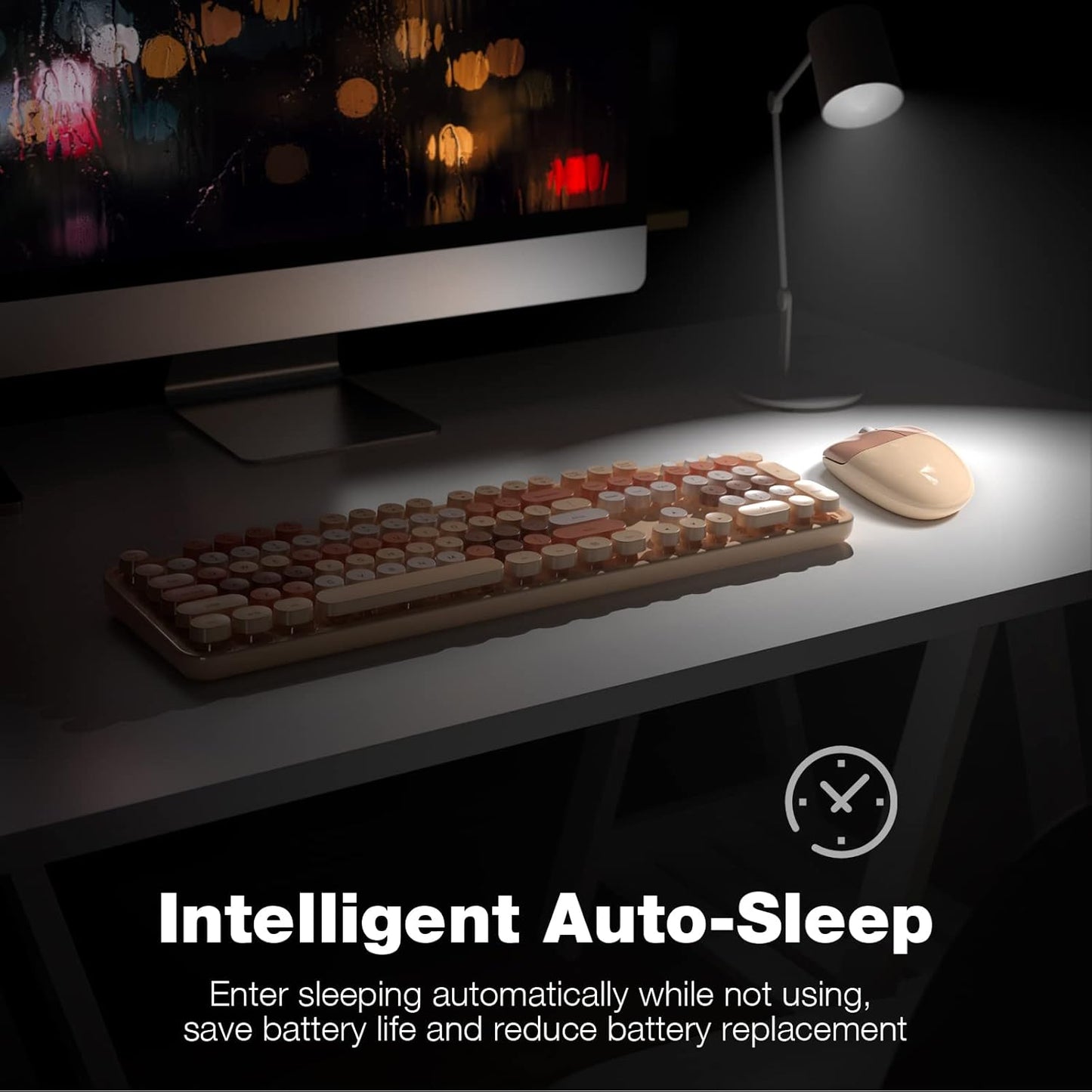 Wireless Keyboard and Mouse Combo, 104 Keys Full-Sized 2.4 GHz Round Keycap Colorful Keyboards, USB Receiver Plug and Play, for Windows, PC, Laptop, Desktop (Milk Tea)