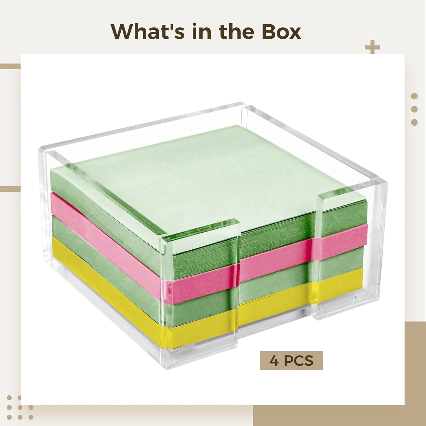 4 Pcs Acrylic Sticky Note Holder for Desk, Transparent Post-it Note Holders with 4 Notepads, Square Design, Ideal for Home, Office Organization
