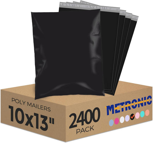 Metronic Poly Mailers 10x13 2400 Pack Black, Shipping Bags Bulk Mailing Envelopes for Small Business, Small Mailers Poly Bags for Shipping Self Seal Waterproof, Mailing Bag Packaging Bags