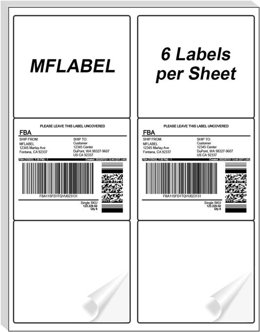 MFLABEL 3-1/3" x 4" Shipping Address Sticker, FBA Labels, 6-UP Sticker Label, White Shipping Label, Easy to Peel, Address Paper for Laser/Ink Jet Printer, 6 Per Page (12000 Labels, 2000 Sheets)