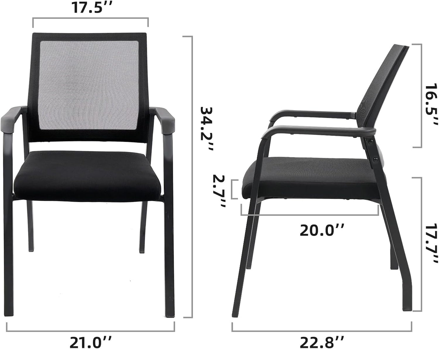 Desk Chair No Wheels, Arm Chair with Ergonomic Lumbar Support and Thickened Seats Cushion, Waiting Room Chairs for Office School Church Guest Reception, 8 Pack Black