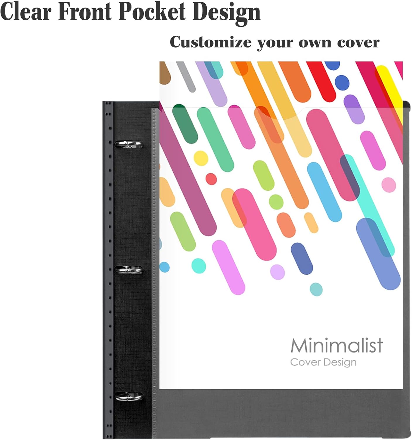 INFUN Telescoping 3 Ring Binder -1PCS-Black, Flexible Round Binder with Customizable Front Cover and Clear Catalog Pocket, 0.75 Inch Rings, Holds 160 Sheets 8.5x11 inch Paper