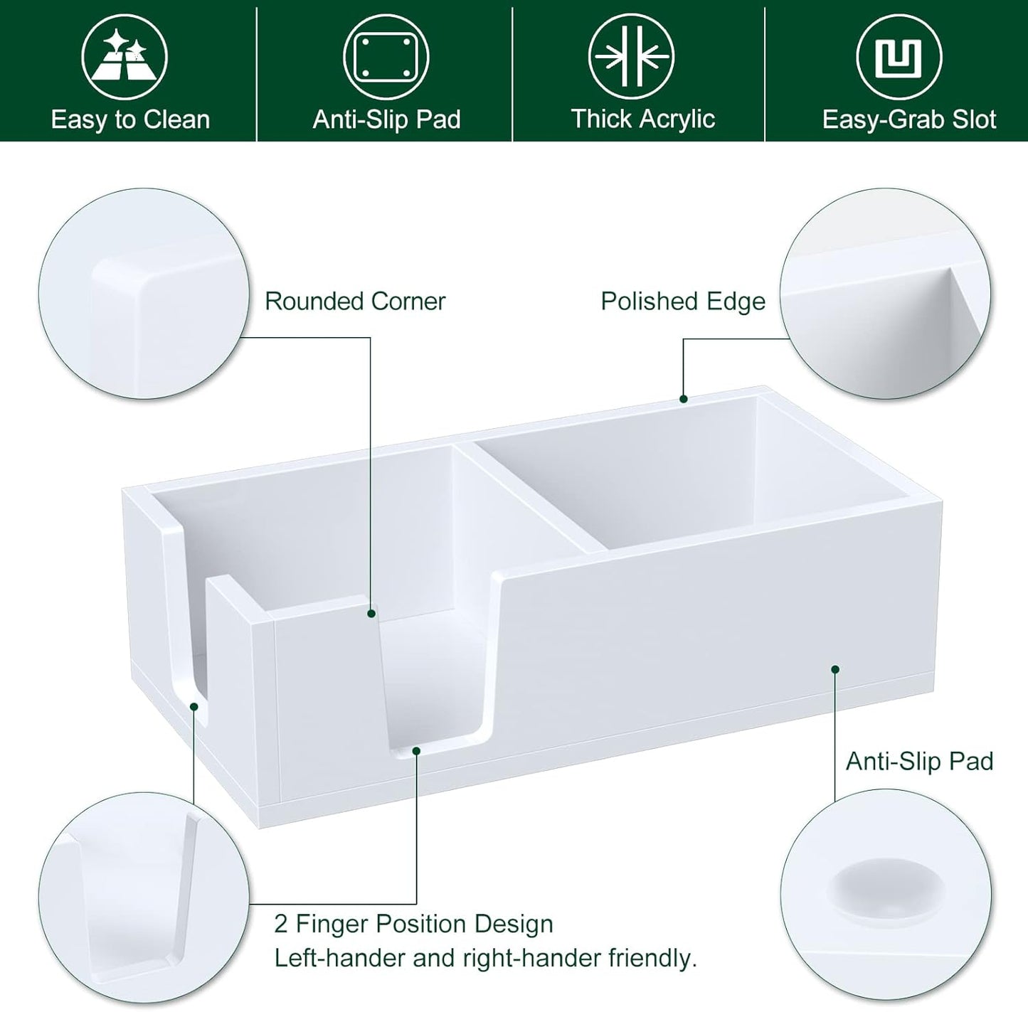 Acrylic Sticky Note Holder, Self-Stick Note Pad Holder W/O Pads - Note Dispenser Memo Pad Holder Desk Organizer for School Office Home (3''x3'' 2IN1 White)