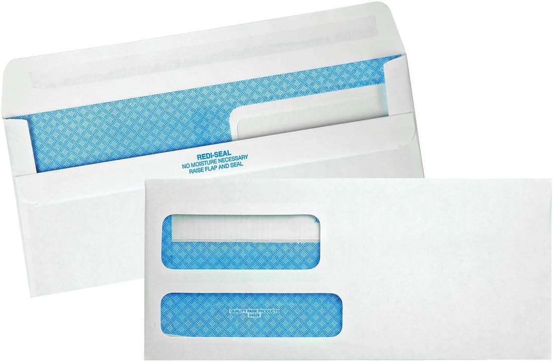 Quality Park® Redi-Seal™ Double-Window Security Envelopes, #9, 3 7/8" x 8 7/8", White, Box Of 500