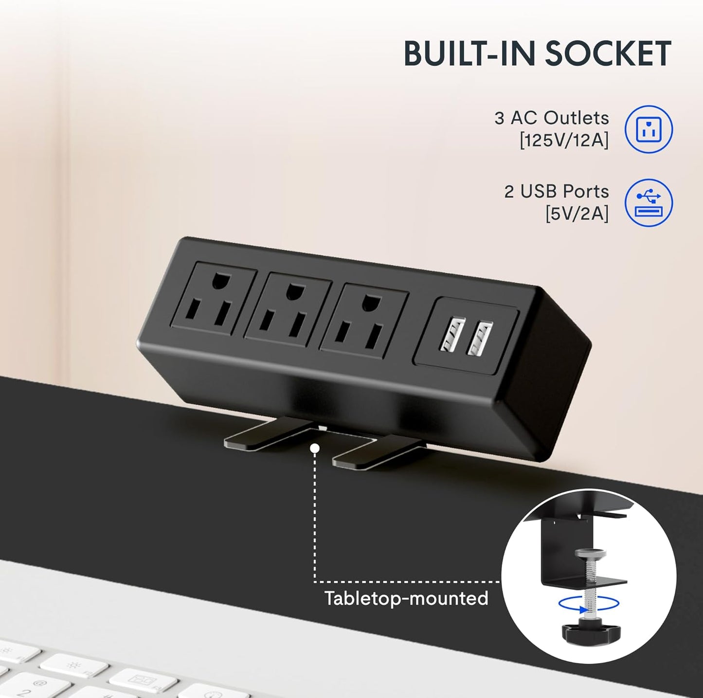 FLEXISPOT EN2 Whole-Piece Standing Desk with Clamp Power Strip, 48x24'' Electric Stand Up Height Adjustable Desk with Cable Management (Black Frame + 48" Black Table Top)
