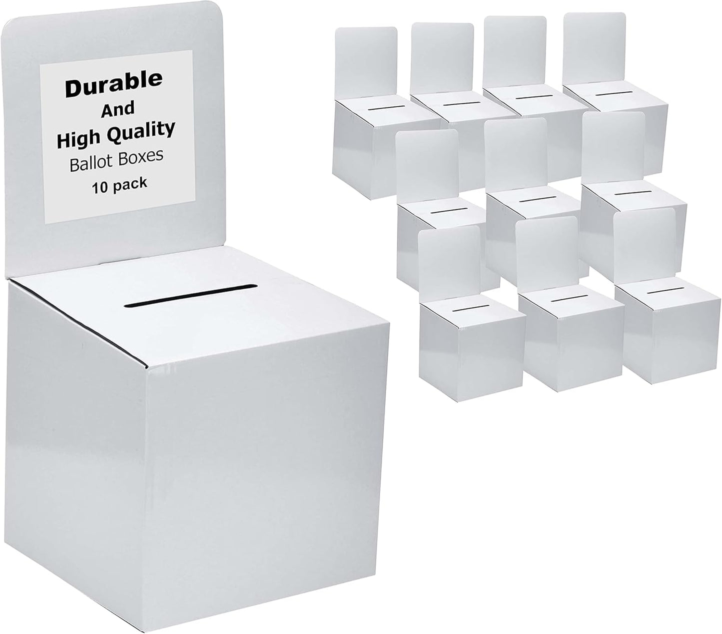 White Raffle Ticket Donation Collection Ballot Box Reusable Sturdy thick Cardboard Box with Slot comment Suggestion Box With Removable Header 6H x 6W x 6D, Display area 6H x 6W(10 pack)