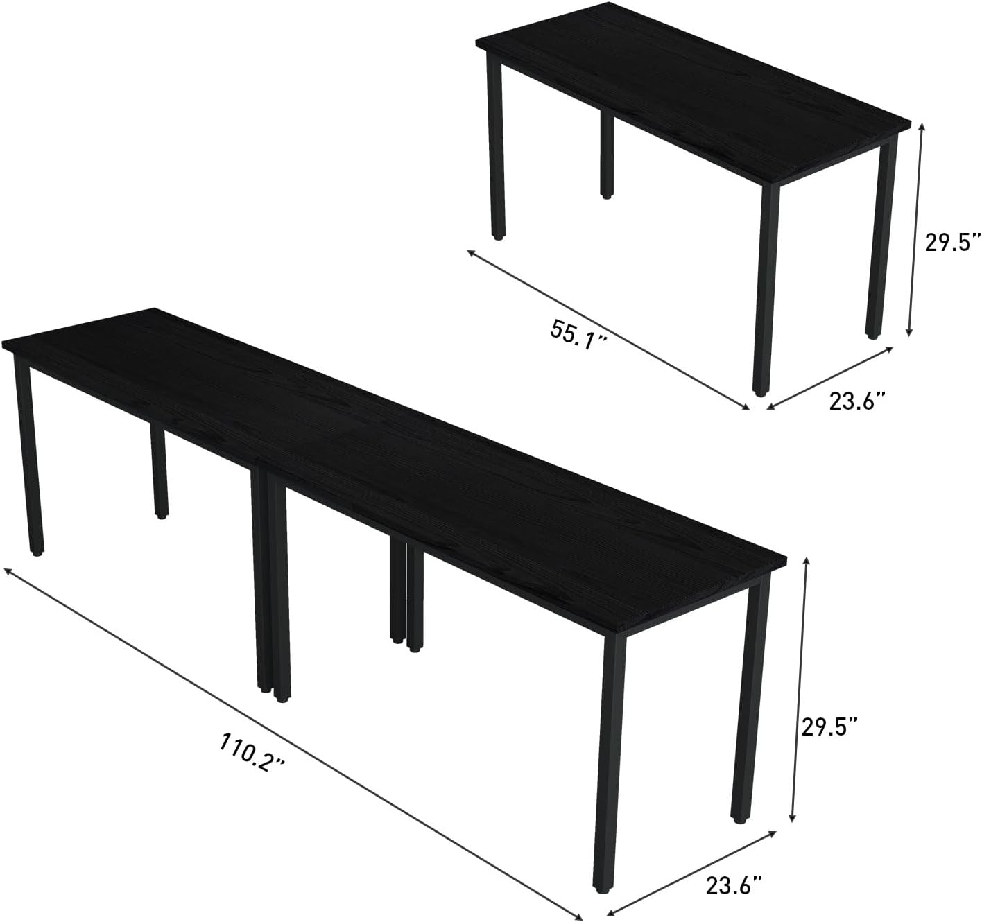 Bonzy Home Conference Tables 9ft Office Computer Desk for Meeting Room Study Writing Printer Podcast Table for 4-8 People Modern Black 2PCS 110.2"x23.6"x29.5"