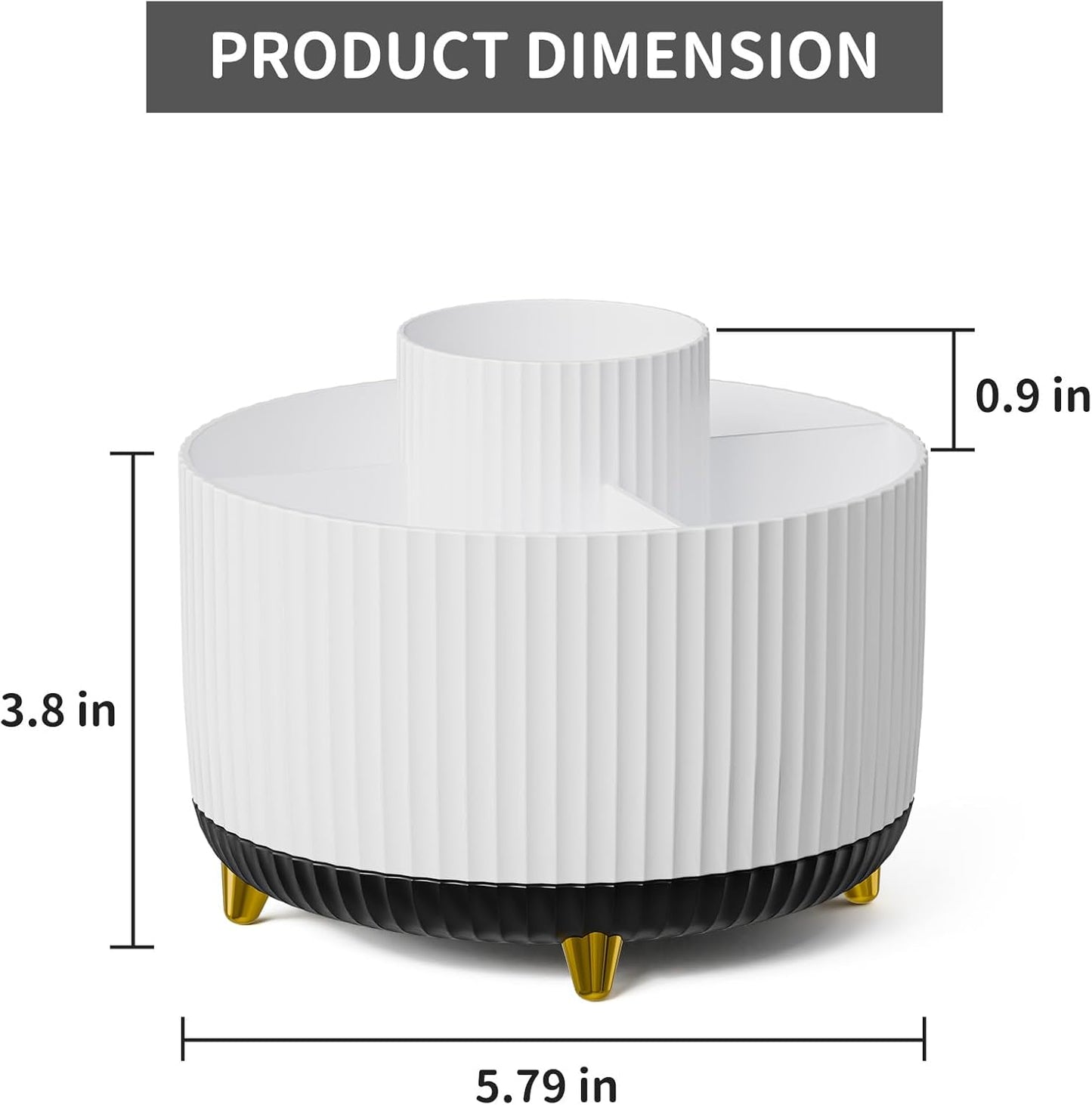 Marbrasse Desk Organizer, 360-Degree Rotating Pen Holder, Desk Organizers and Accessories with 5 Compartments Pencil Holder, Art Supply Storage Box Caddy for Office, Home (White+Black)