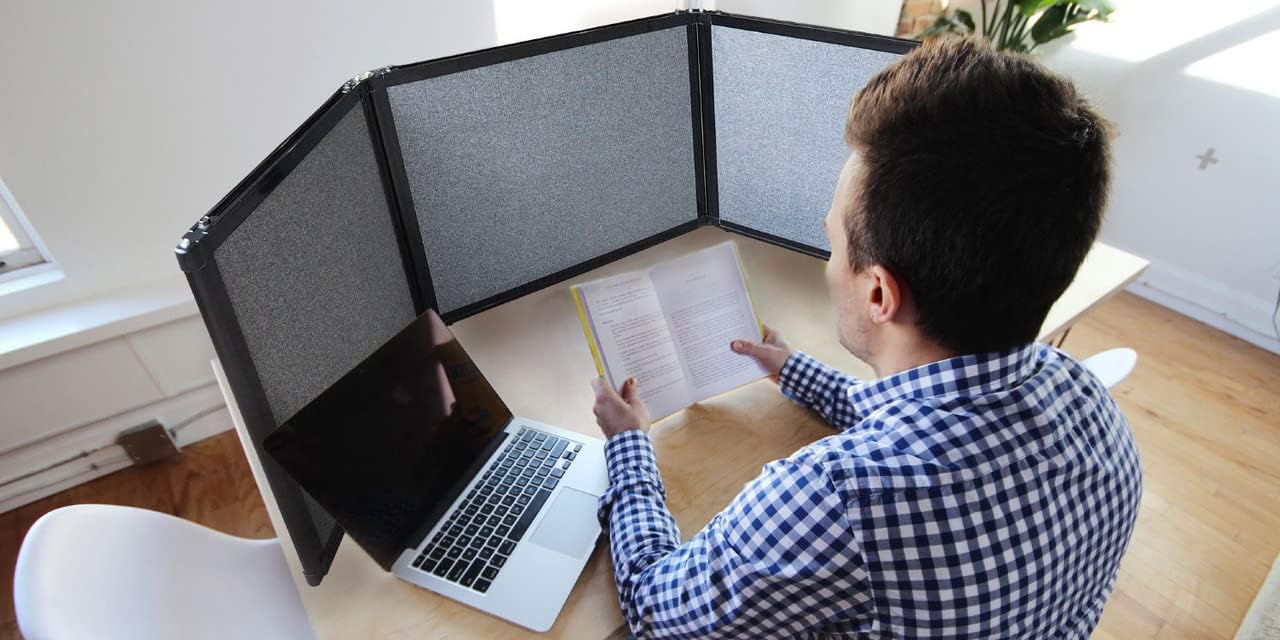 Versare Folding Tabletop Display | 3-Panel Partition | Lightweight Portable Workspace Divider | Blue Spruce 99" x 36"