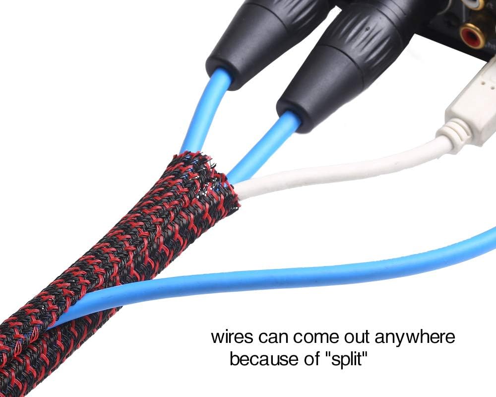 Alex Tech 25ft - 3/8 inch Cord Protector Wire Loom Tubing Cable Sleeve Split Sleeving For USB Cable Power Cord Audio Video Cable – Protect Cat From Chewing Cords - Blackred