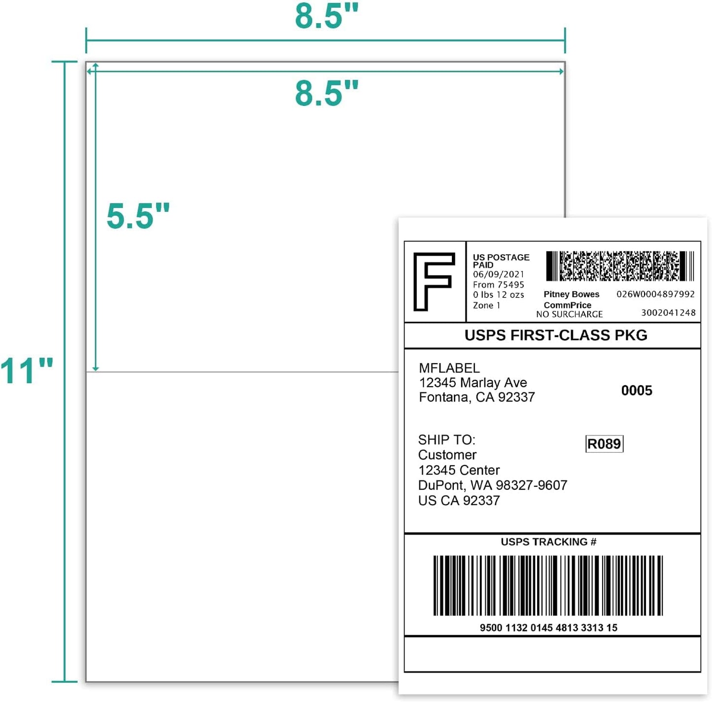 MFLABEL Half Sheet Label Laser/Ink Jet USPS UPS FedEx Shipping Label 8.5 x 11 Inches Packaging Labels, Address Labels for Laser & Inkjet Printers, 10000 Count(5000 Sheets)