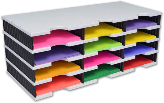 Ultimate Office TierDrop Desktop Organizer Document, Forms, Mail, and Classroom Sorter. 12 Letter Size Compartments with Optional Add-On Tiers for Easy Expansion - Gray w/Black