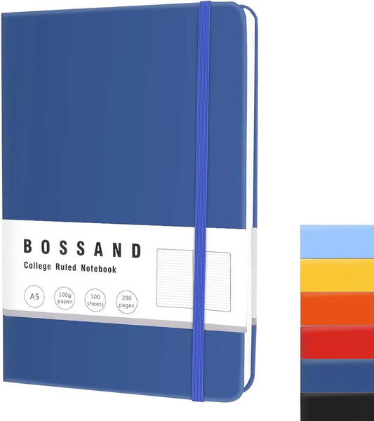 BOSSAND Lined Journal Notebook, A5 Journals for Writing, 200 Pages 100 GSM Thick Classic Ruled Paper, Hardcover, 8.25 inches x 5.75 inches, Navy Blue