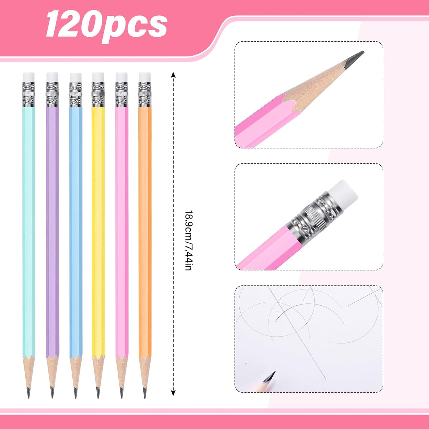 TecUnite 120 Pcs #2 HB Pencils with Eraser No 2 Unsharpened Wooden Hexagonal Pencils for Adults Gifts for School Exam art Learning Office Sketching(Pastel)