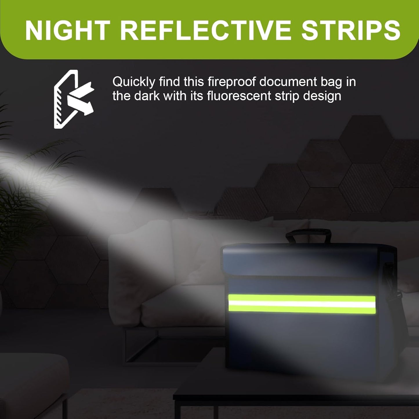 Fireproof Money Bags with Lock-6500°F Fireproof Document Box,10 Layers Insulation Materials&Waterproof Zipper,Removable Folder Layers/Wallet,Reflective Strip for Cash,Valuables(14.2”x 9.6”x 4.1”)