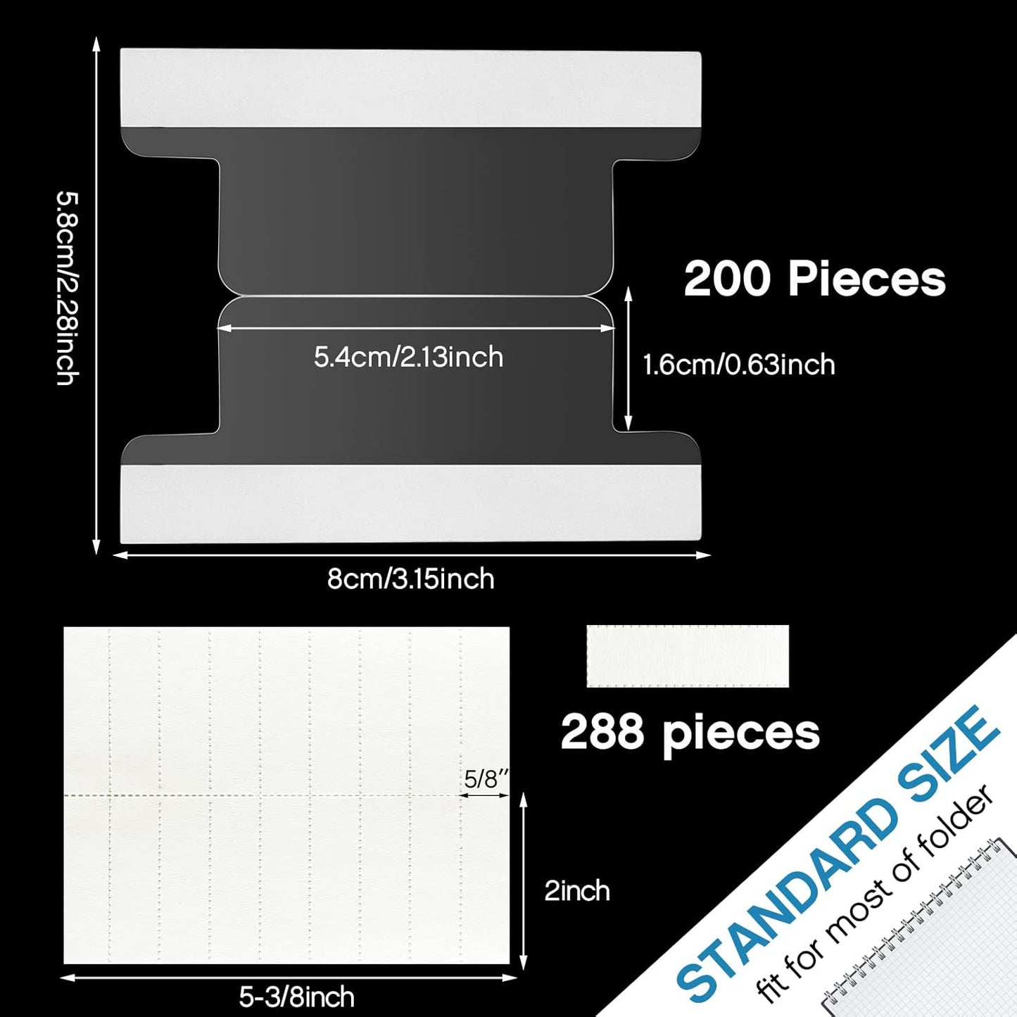 2 Inch Insertable Self-Adhesive Tabs with Printable Inserts with File Folder Labels Sticky Plastic Index Clear Divider Stick on File Self Adhesive for Book Page(200 Pieces)