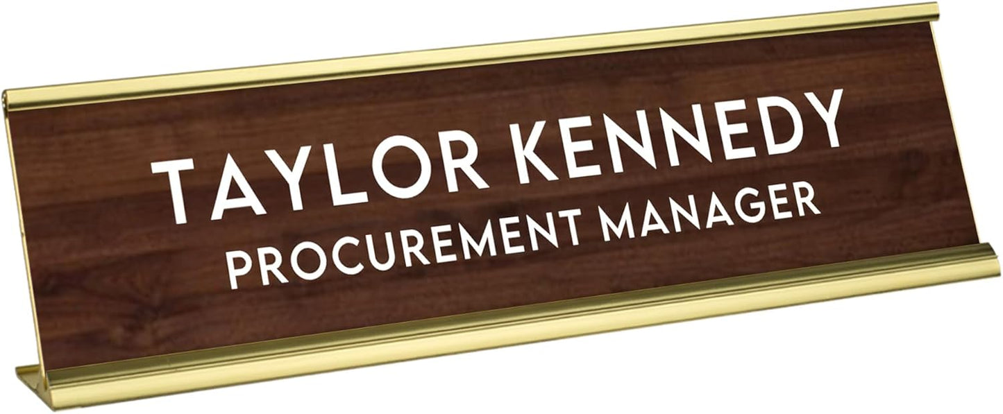 Custom Engraved Desk Plate | Personalized with your Name and Title | Perfect Decor for Office, Business, or Home | Multiple Font and Color Options | 2x8" or 2x10" (Walnut w/White Letters, 2x10")