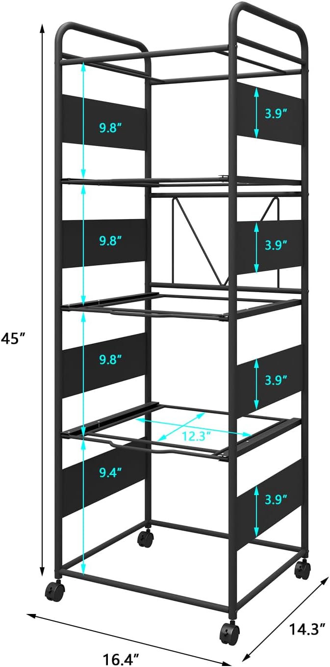 PUNCIA 4 Tiers Metal Rolling File Carts with Wheels Hanging Files for Letter Size Movable Pull-Out File Folder Rack Drawer File Cabinet for Home Office