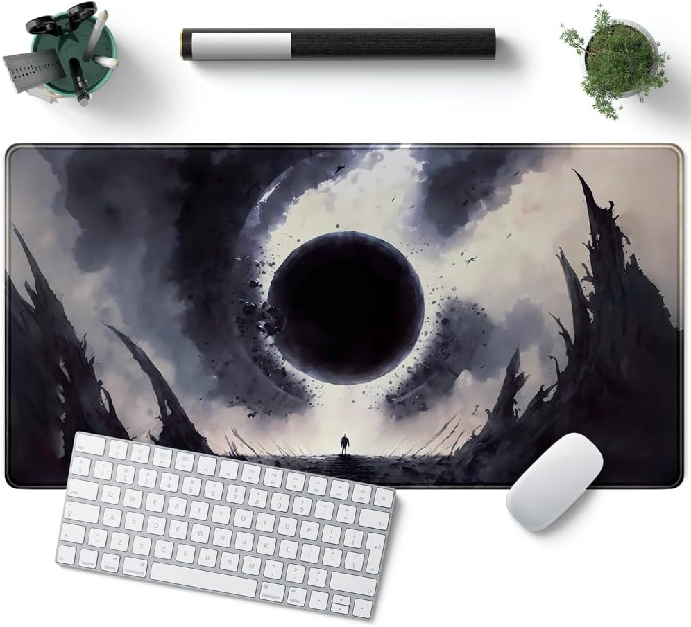 Black Moon Mousepad Gaming MTG Playmat Desk Mat Original Aesthetics Mouse Pad Large Gaming Mouse Pads Desk Pad XXL Keyboard Mat Full Desktop Mat Desk Cover Pad for Work Office Game (31.5x15.7 in)