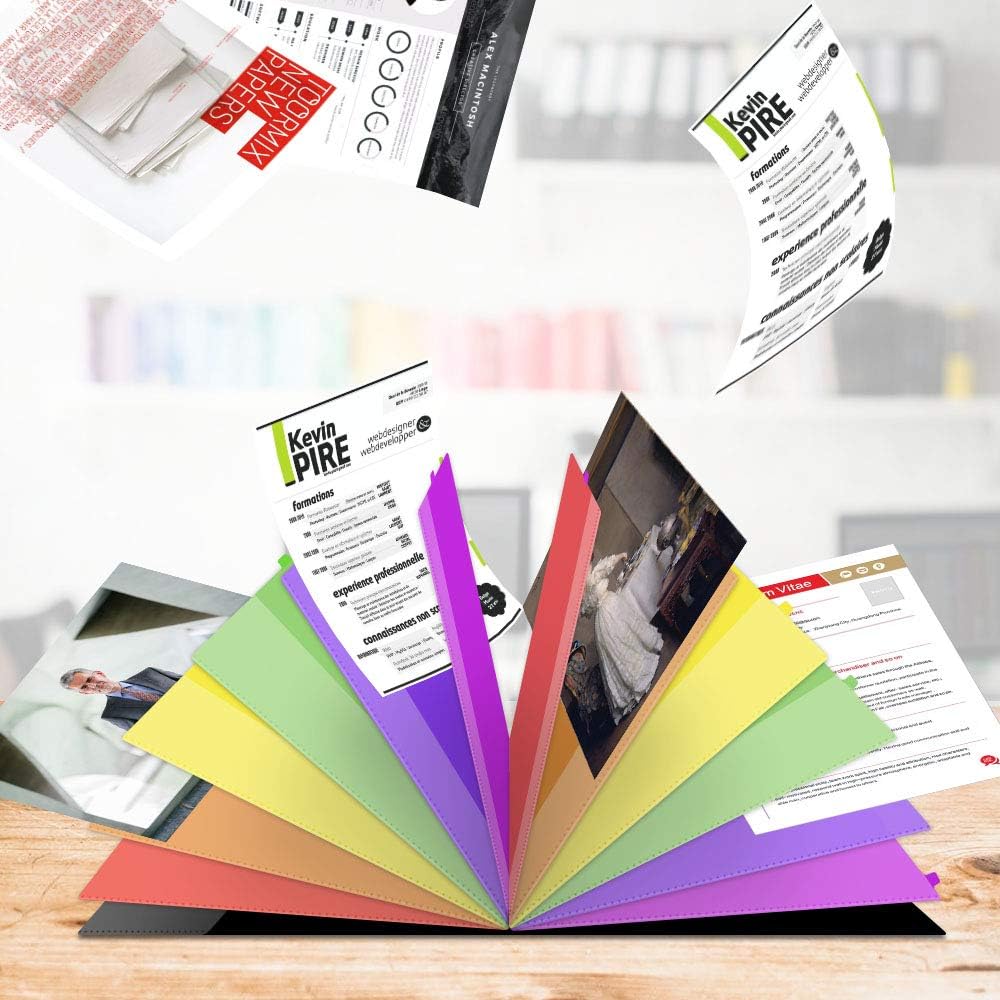 Rainbow Tab Expanding File Folder - 24 Pockets, Durable A4 Letter Size Organizer, Water-Resistant Plastic Dividers, Home/Office/School Document Holder (Black)