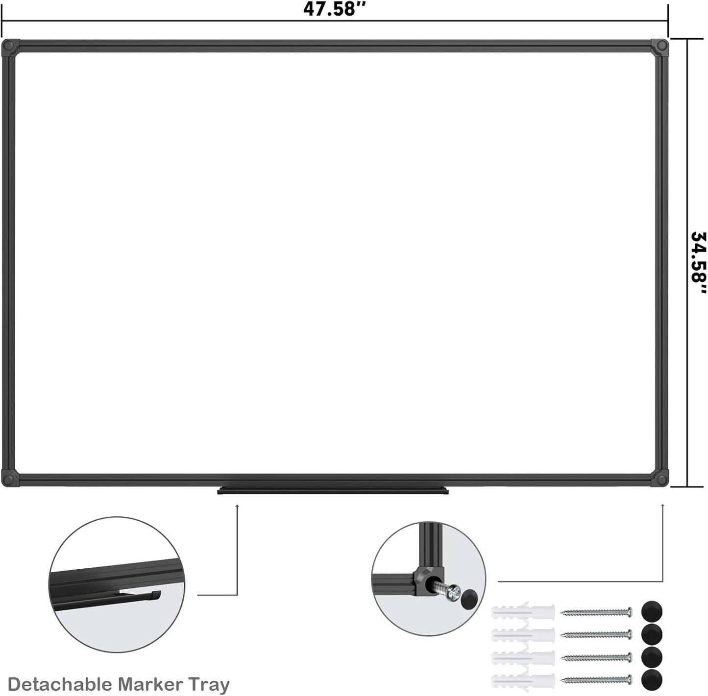 JILoffice Magnetic Whiteboard/White Board, Dry Erase Board 48 x 36 Inch, Black Aluminum Frame Wall Mounted Board for Office Home and School