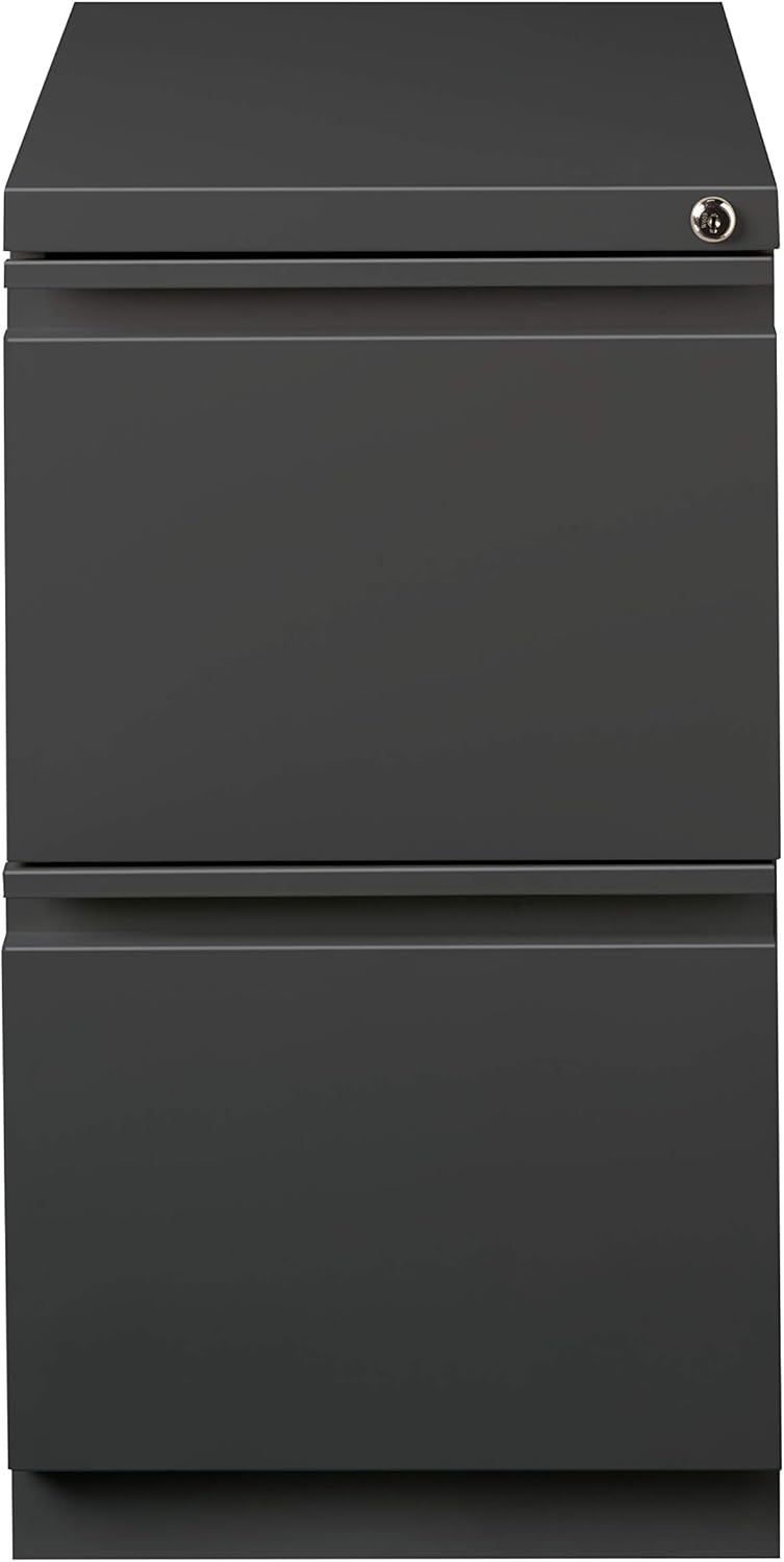 20 Inch Deep Metal 2 Drawer File with Full Pull, for Home and Office, Holds Letter Width Hanging Folders Mobile Pedestal, Charcoal