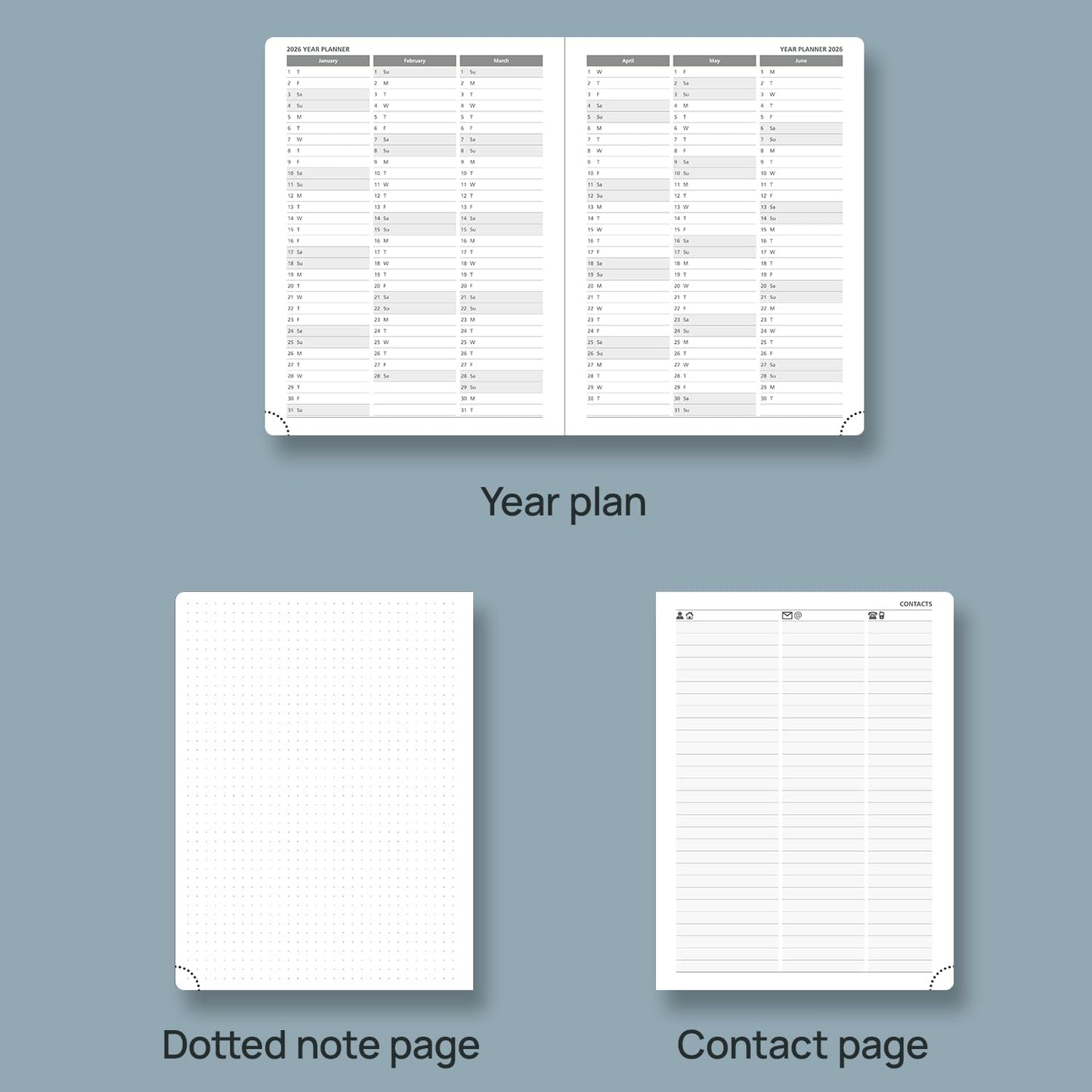 POPRUN Planner 2025-2026 (Medium 6.75''x 8.75''), Horizontal Weekly Notebook Jul.2025 - Jun.2026, Academic Appointment Book with Monthly Tabs, Leather Hardcover, Inner Pocket, 100 GSM - Aquamarine