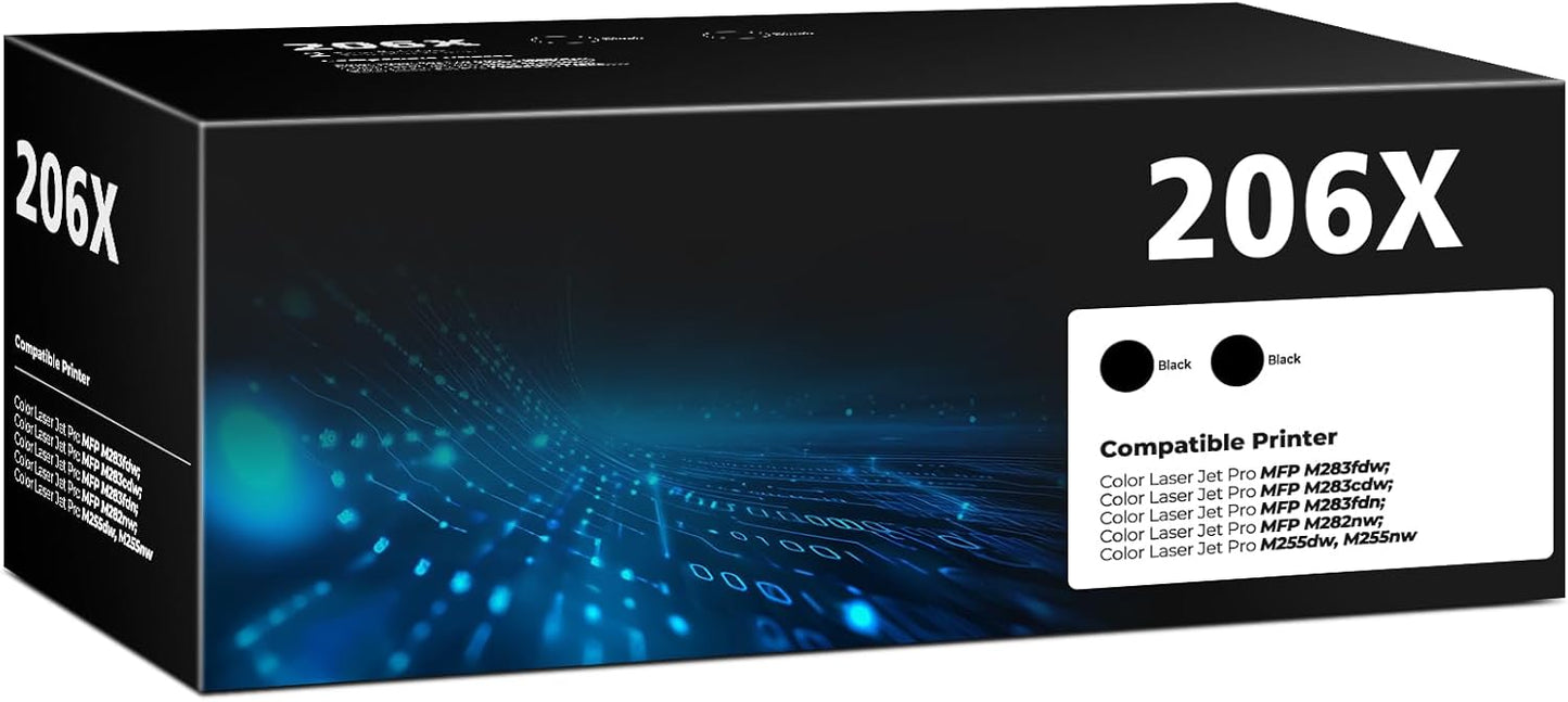 W2110X 206X Black Toner Cartridges for Laser Jet M283fdw M283cdw M255dw Compatible for HP 206X 206X W2110X Compatible with Color Laser Jet Pro MFP M283fdw M283cdw M283fdn Pro M255dw M255nw Printer