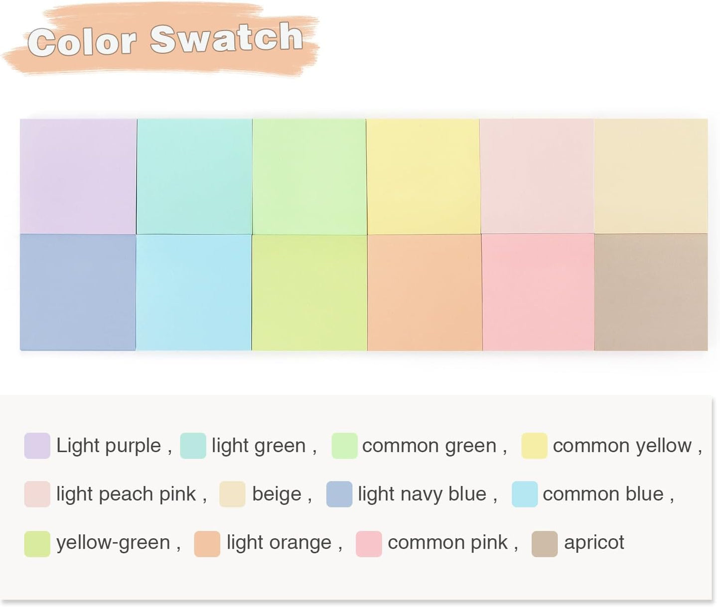 Sticky Notes 3x3 Inch, 12 Pack, 12 Pastel Multi Colors Note Pads, 50 Sheets/Pad, Perfect for Office, School, and Home Organization