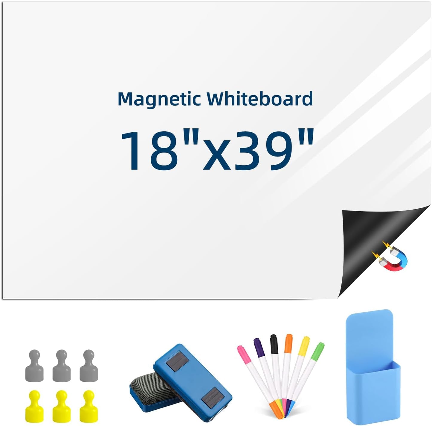 Magnetic Dry Erase Whiteboard Paper 18" x 39", Babenoun Fridge White Board on Wall for Organizer and Planner, Kitchen Refrigerator Shopping List with Marker, Magnetic Eraser and Magnets