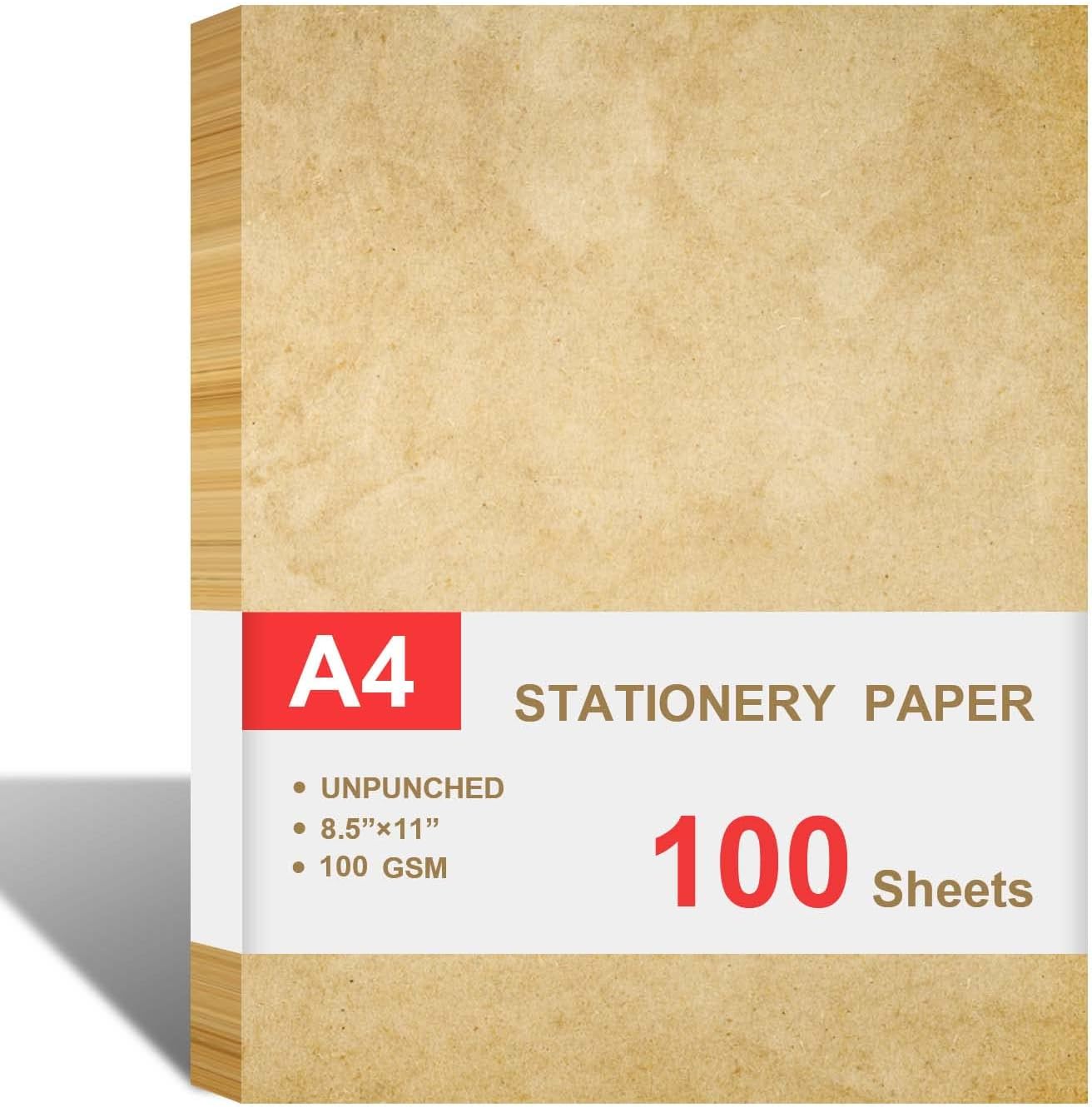 Stationary Paper for Writing Letters - Vintage Antique Letterhead Paper, Letter Size Stationery Writing Paper, 100 Sheets Double-Sided Invitation/Decorative Printer Paper, 8.5" x 11"