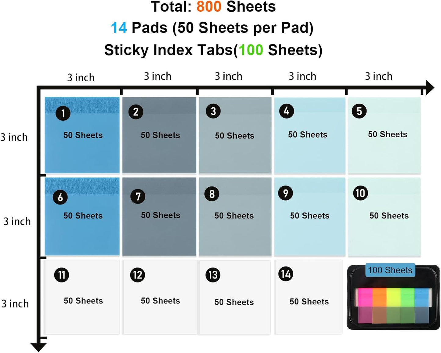 ‎SYMDROMIA Transparent Sticky Notes, 3"x3" Clear Post Translucent Sticky Notes with See Through Self-Adhesive Sticky Pads for Office School College Supplies,800 Sheets Ocean Blue