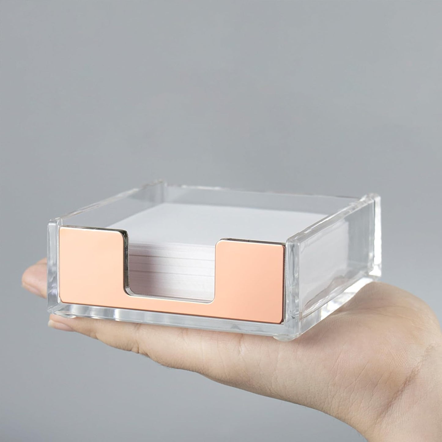 NatSumeBasics Rose Gold Sticky Note Holder Clear Post Note Holder Acrylic Memo Pad Holder Dispenser for Office Essentials Aesthetic Desk Accessories (Rose Gold)