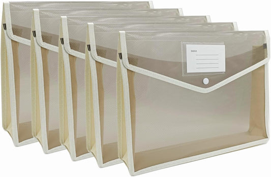 Plastic File Folders Envelope - Expanding File Wallet Organizer Documents Folder with Snap Closure and Pocket No Dividers, Large Capacity, Fit Letter/A4 Size - 5 Packs