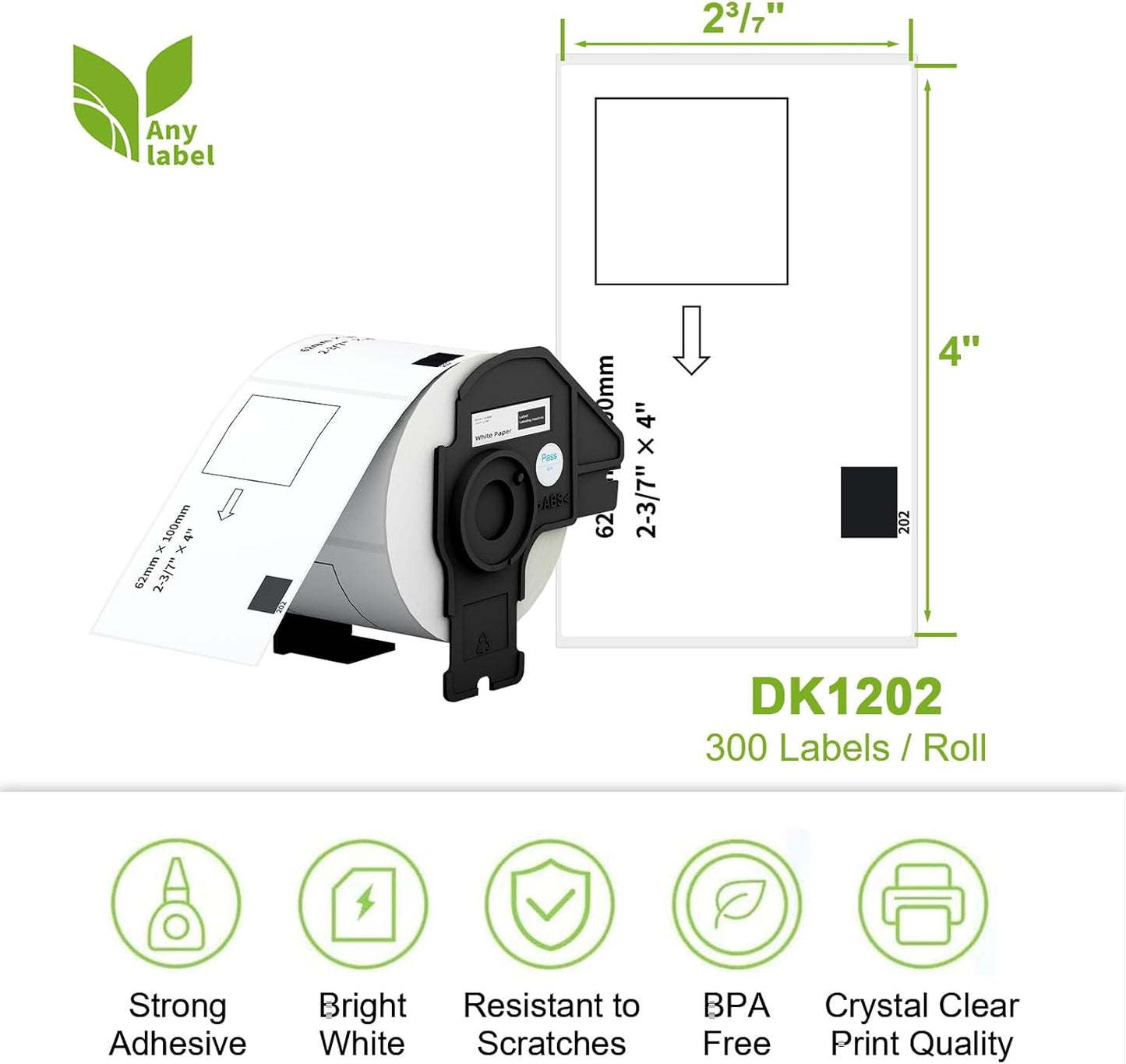 Compatible Shipping Labels Replacement for DK-1202 (2.4" x 3.9"), Use with Brother QL Label Printers (12 Rolls + 1 Reusable Cartridges, 300 Labels/Roll)