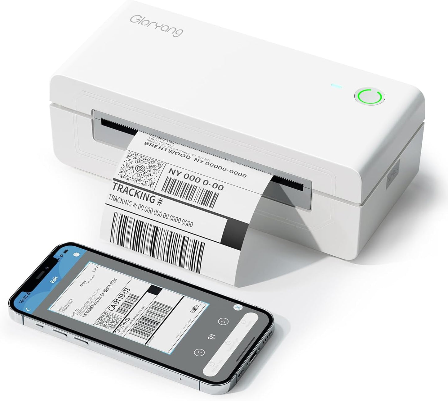 Bluetooth Thermal Shipping Label Printer, 4X6 Inkless Label Machine for iOS, Android, Laptop, Wireless Printer for Small Business, Compatible with Amazon, UPS, Shopify, White