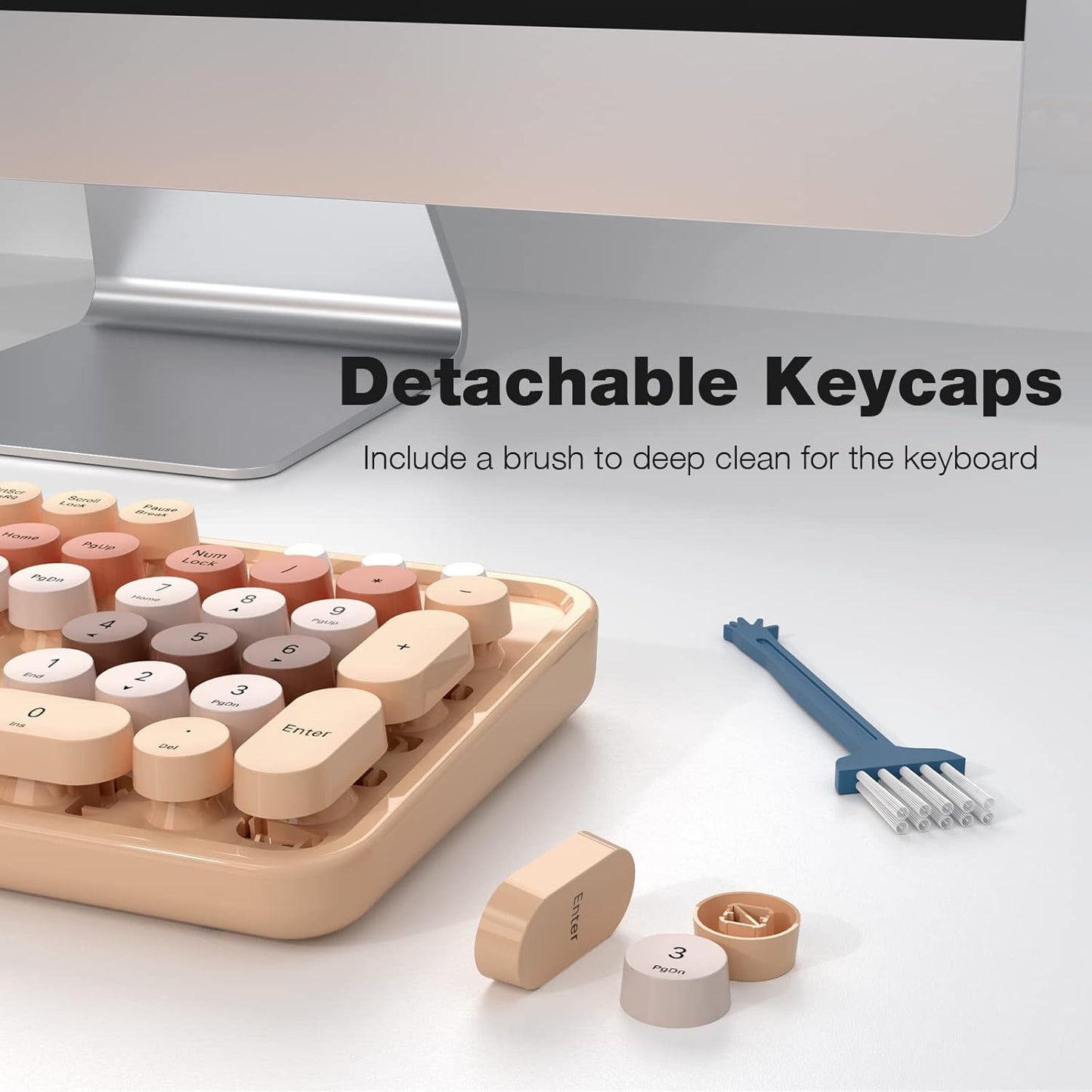 MOFII Wireless Computer Keyboard and Mouse Combo, Typewriter Full Size Keyboard with Number Pad and 2 in 1 USB Connected Mouse for PC Computer Laptop Desktop Windows (Milk Tea)