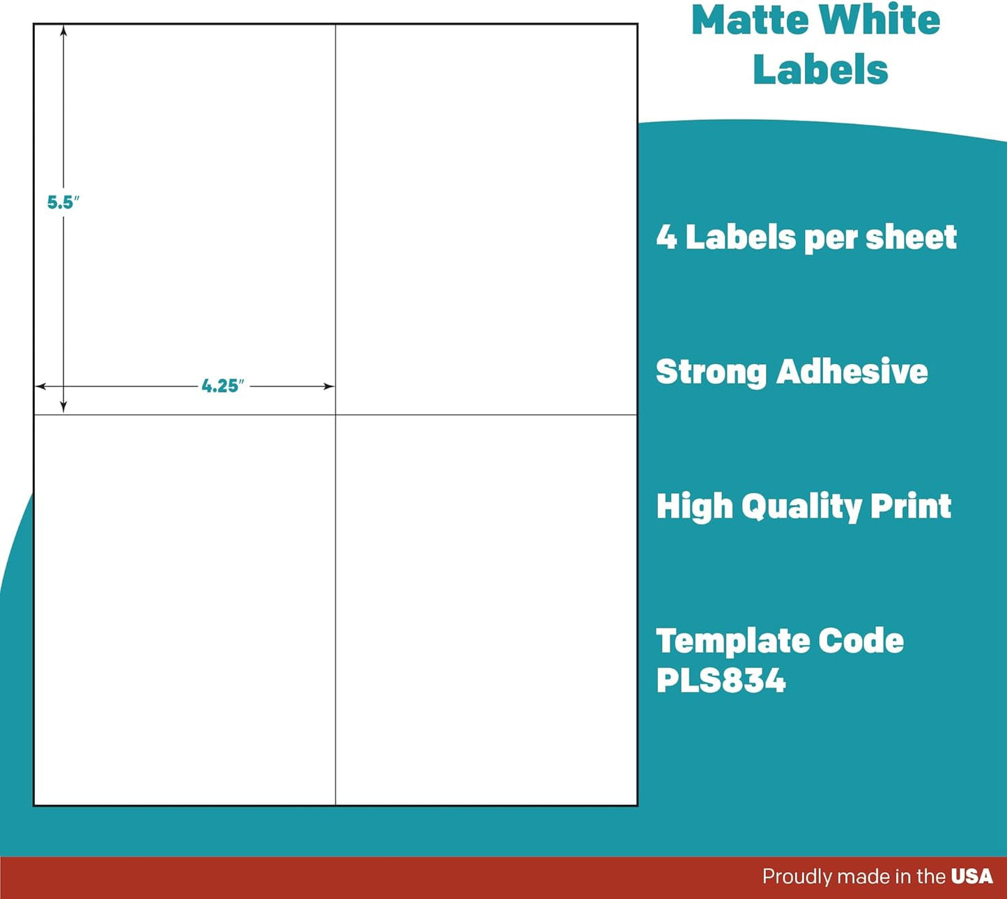 Premium Label Supply White Sticker Shipping Labels – 4.25" x 5.5" – Laser/Inkjet Compatible – (4 per Sheet), 2000 Sheets – 8000 Total Adhesive Labels